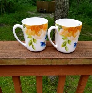 Pier 1 Ironstone Floral Amelia Coffee Mugs Set of2